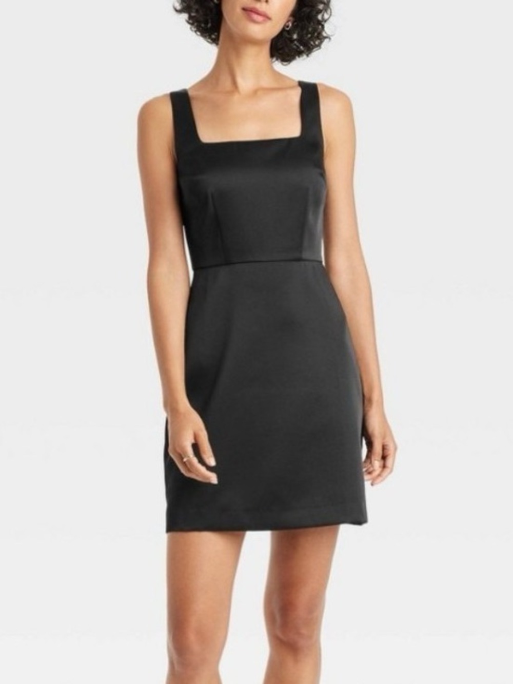 Heavy Satin Little Black Dress Square Neck Sleeveless Dark Fairy Classic Formal